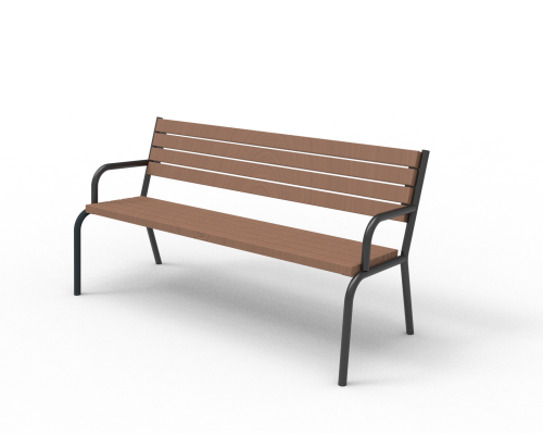 A bench with a back and armrests